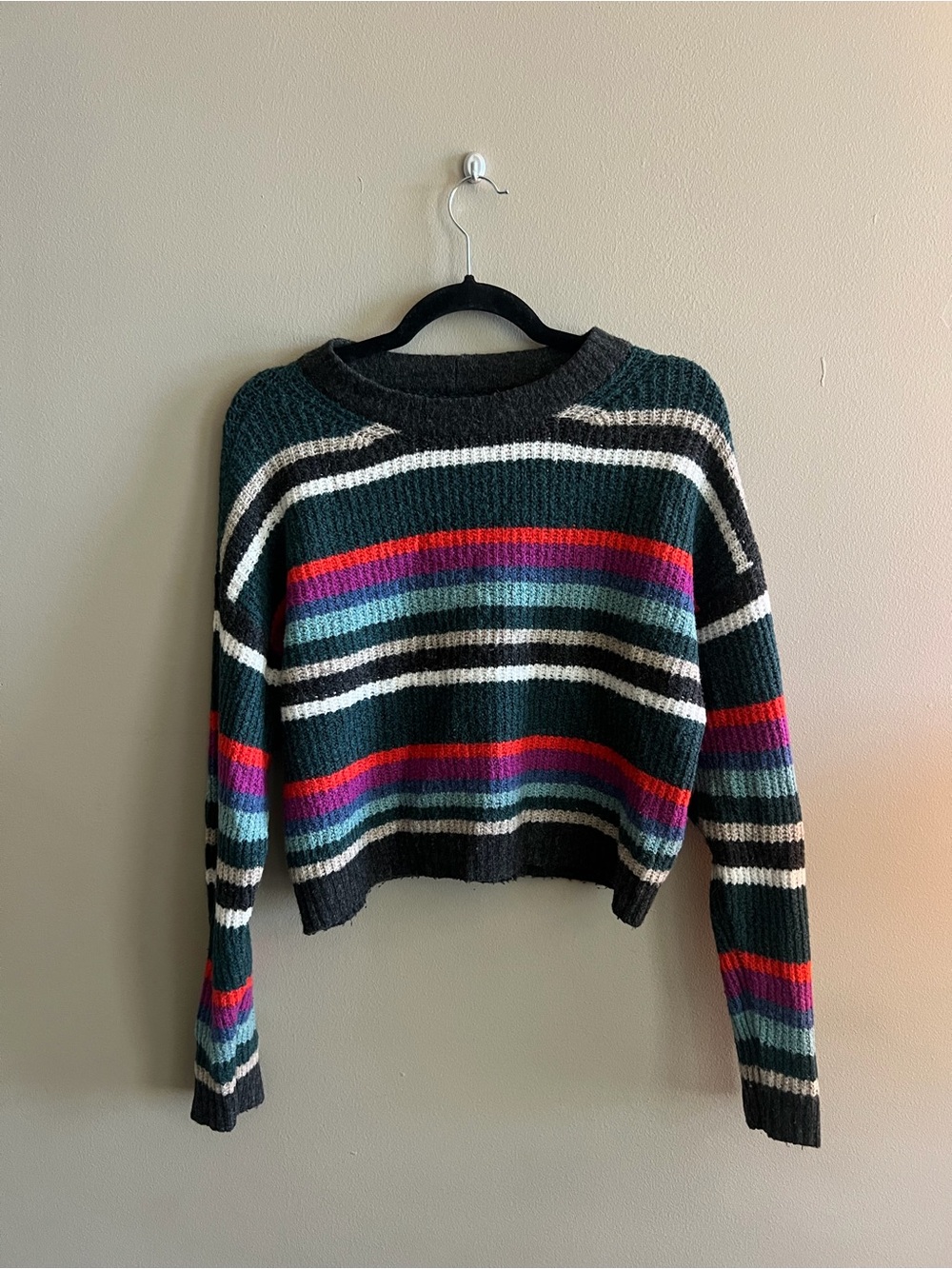 Striped Multicolor Crewneck Sweater - Dark Green